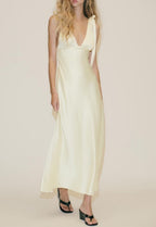 Women’s Satin Bowknot V-Neck Maxi Dress