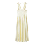 Women’s Satin Bowknot V-Neck Maxi Dress