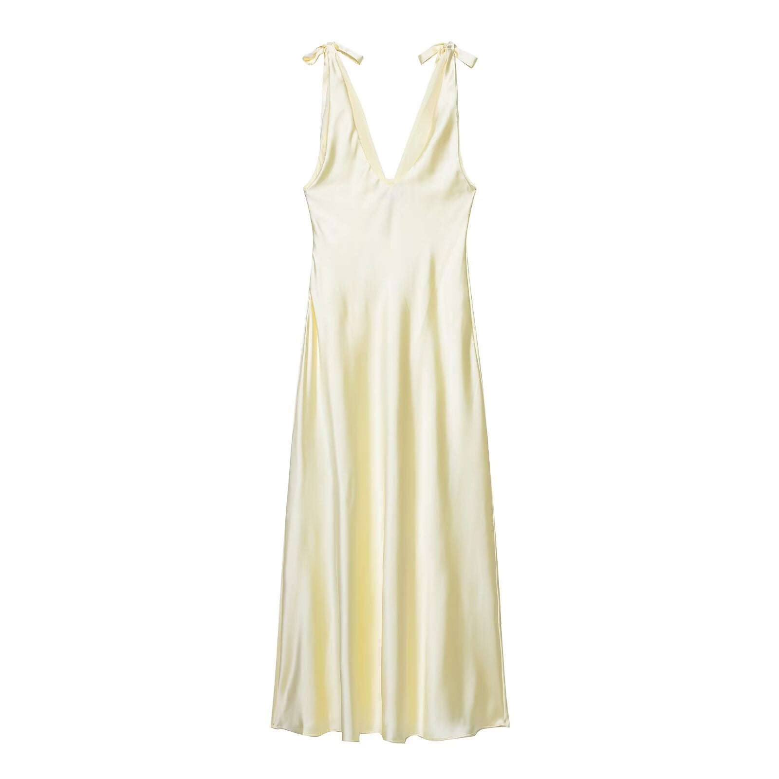 Women’s Satin Bowknot V-Neck Maxi Dress