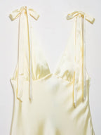 Women’s Satin Bowknot V-Neck Maxi Dress