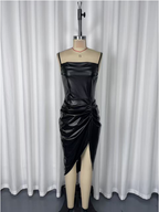 Women’s Faux Leather Bodycon Midi Dress