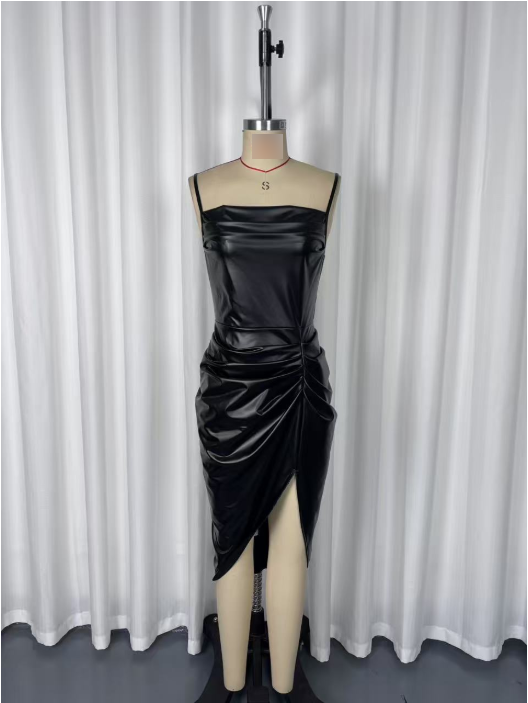 Women’s Faux Leather Bodycon Midi Dress