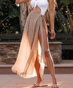 Women’s Khaki Sheer Maxi Beach Cover-Up Skirt