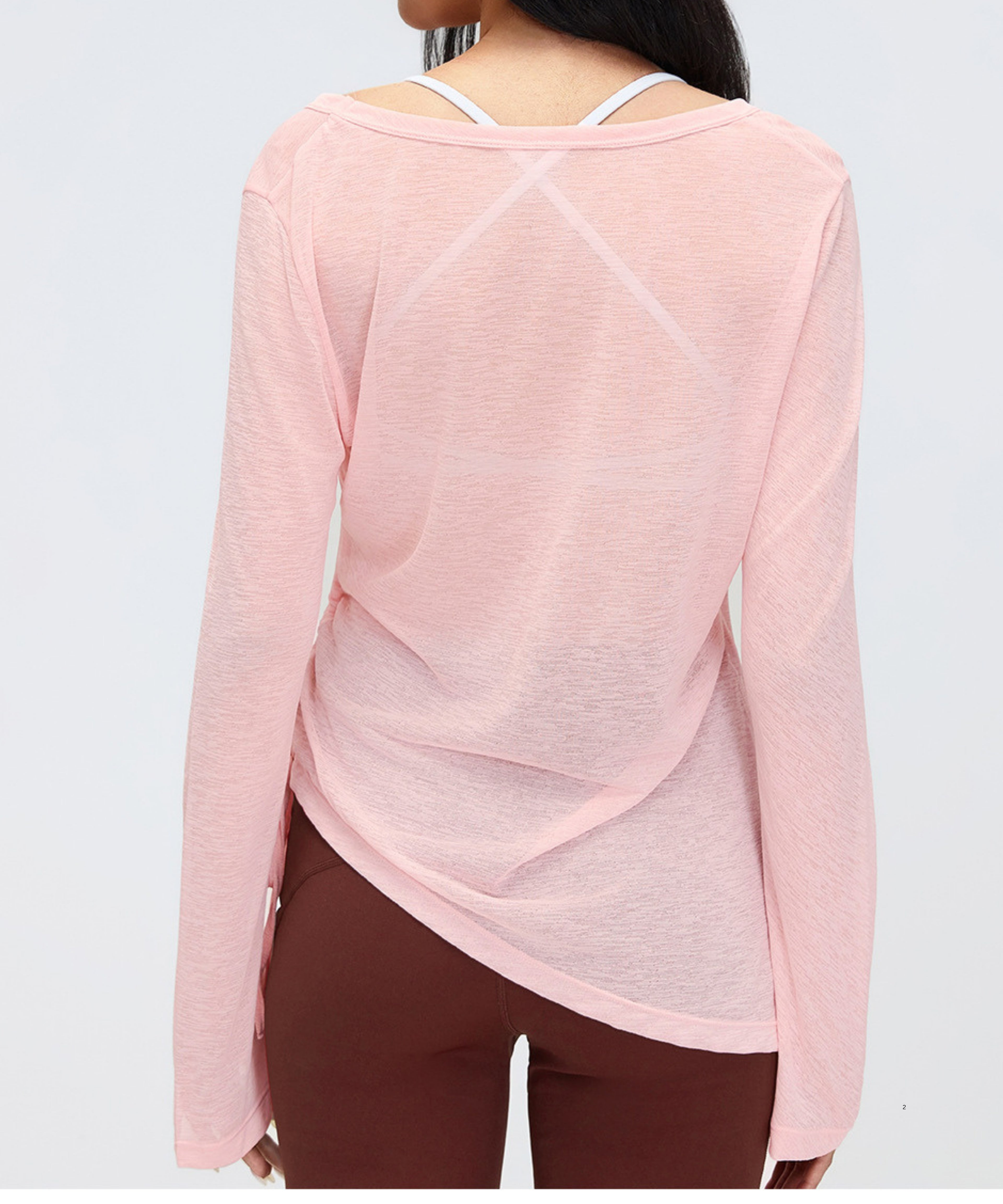 Women’s Thin Semi-Sheer Top - Drawstring Waist, Long Sleeve, Yoga & Athleisure