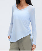 Women’s Thin Semi-Sheer Top - Drawstring Waist, Long Sleeve, Yoga & Athleisure