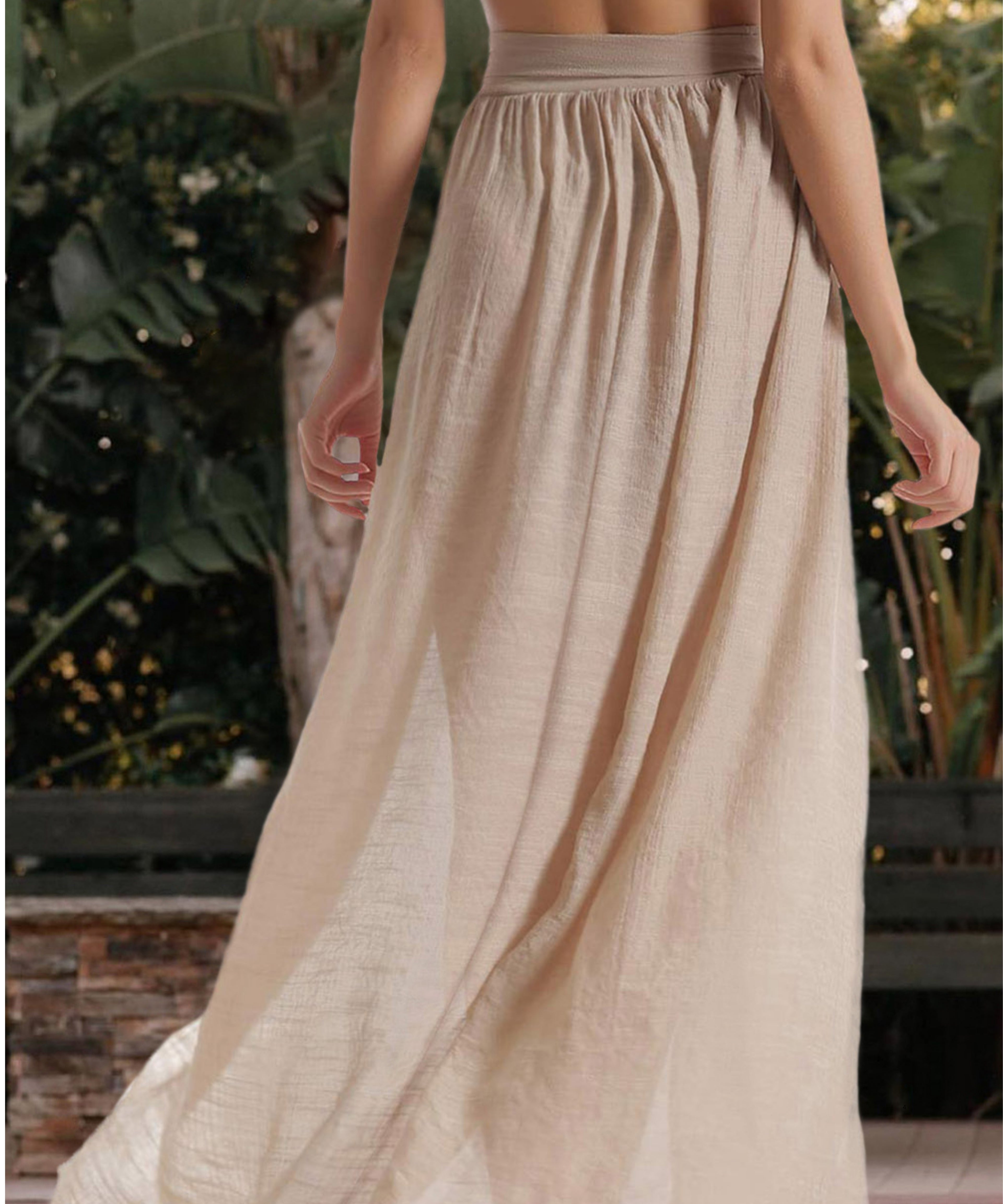 Women’s Khaki Sheer Maxi Beach Cover-Up Skirt