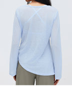 Women’s Thin Semi-Sheer Top - Drawstring Waist, Long Sleeve, Yoga & Athleisure