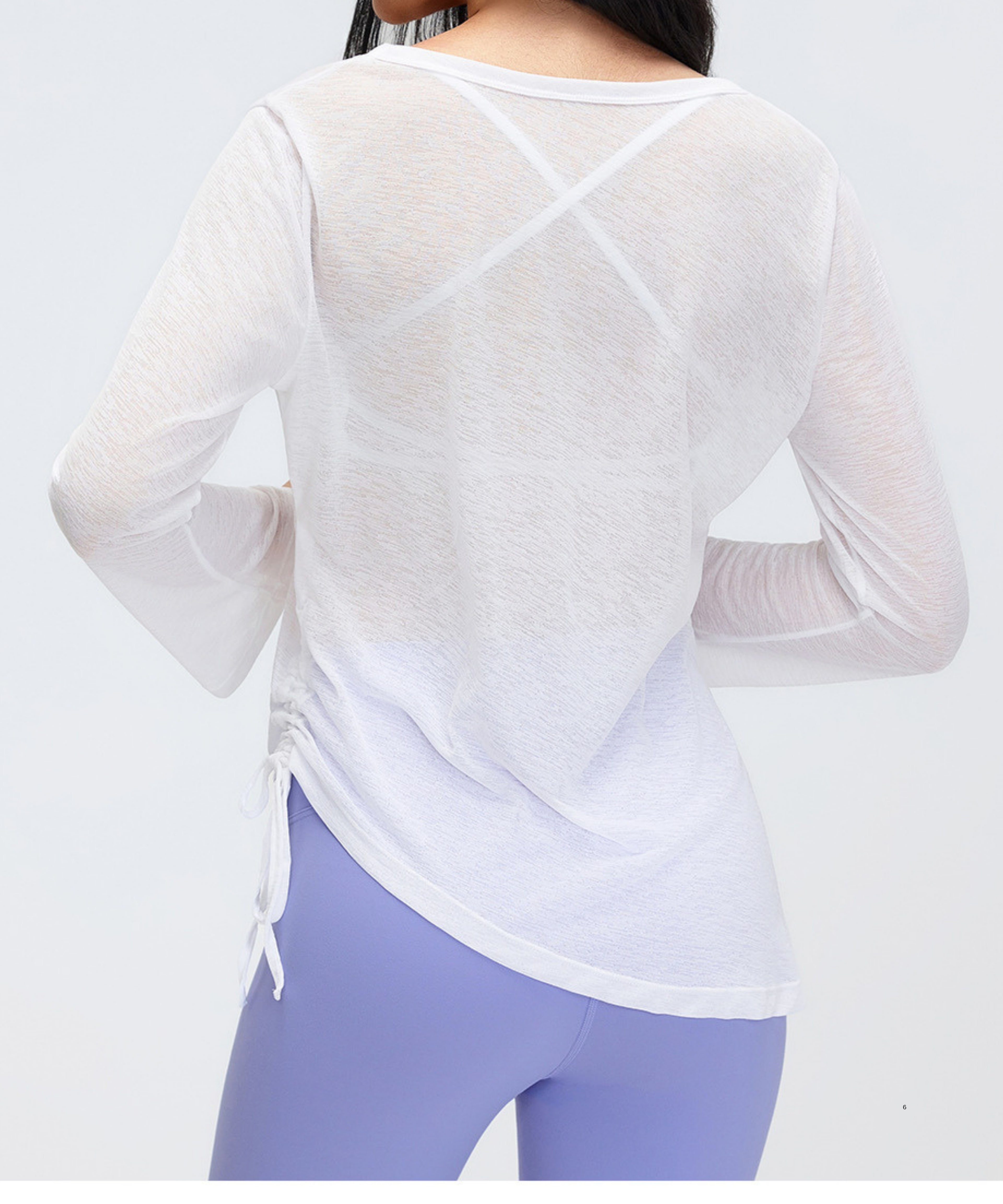Women’s Thin Semi-Sheer Top - Drawstring Waist, Long Sleeve, Yoga & Athleisure