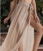 Women’s Khaki Sheer Maxi Beach Cover-Up Skirt