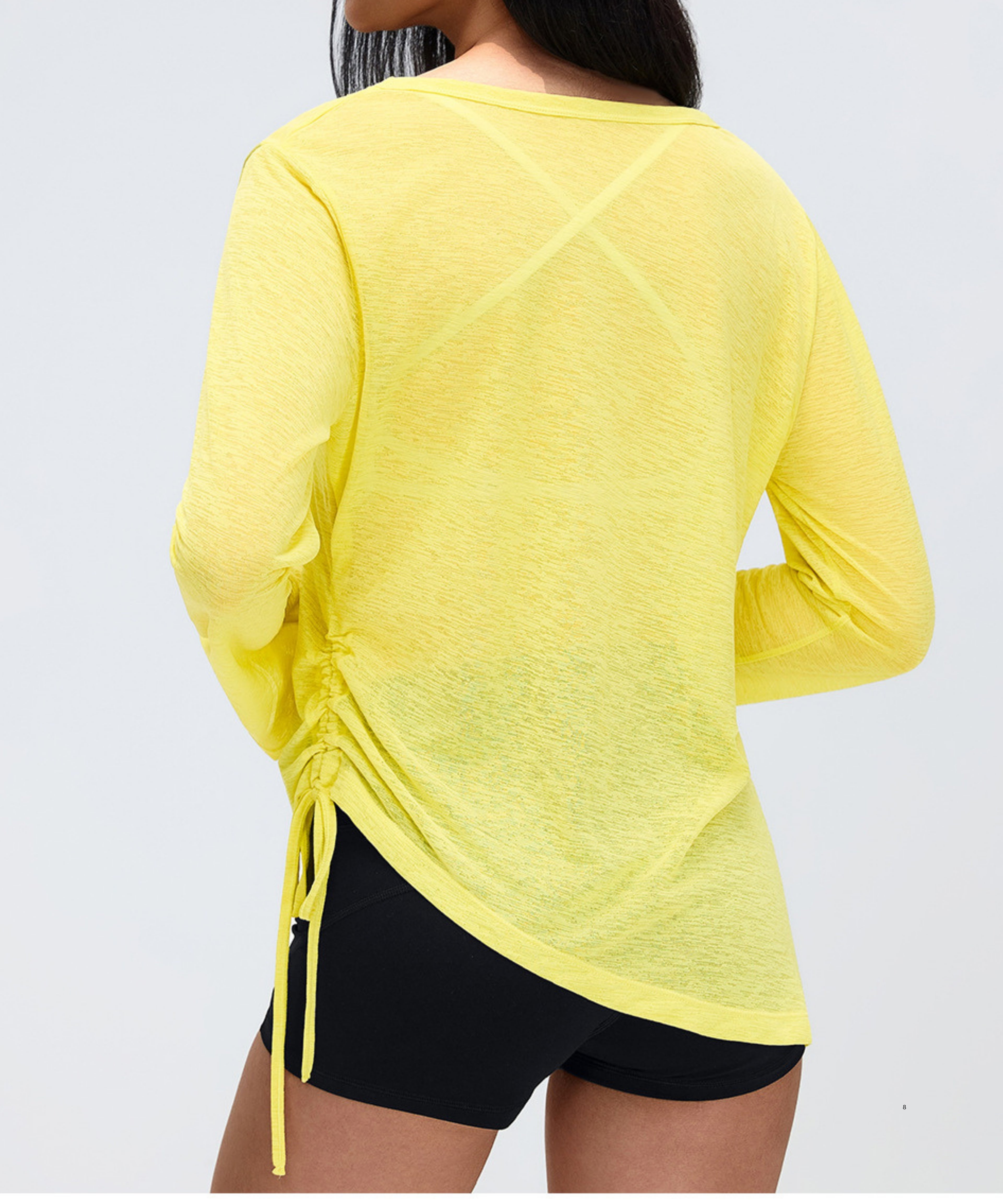Women’s Thin Semi-Sheer Top - Drawstring Waist, Long Sleeve, Yoga & Athleisure