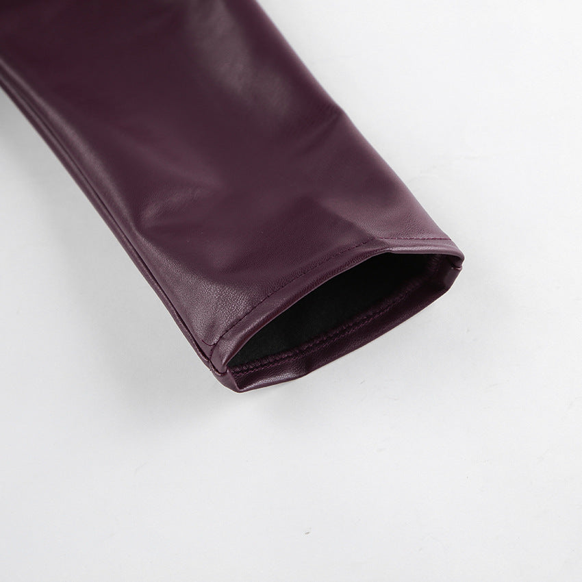 Women's Faux Leather Coat - Burgundy (dark red wine tone)