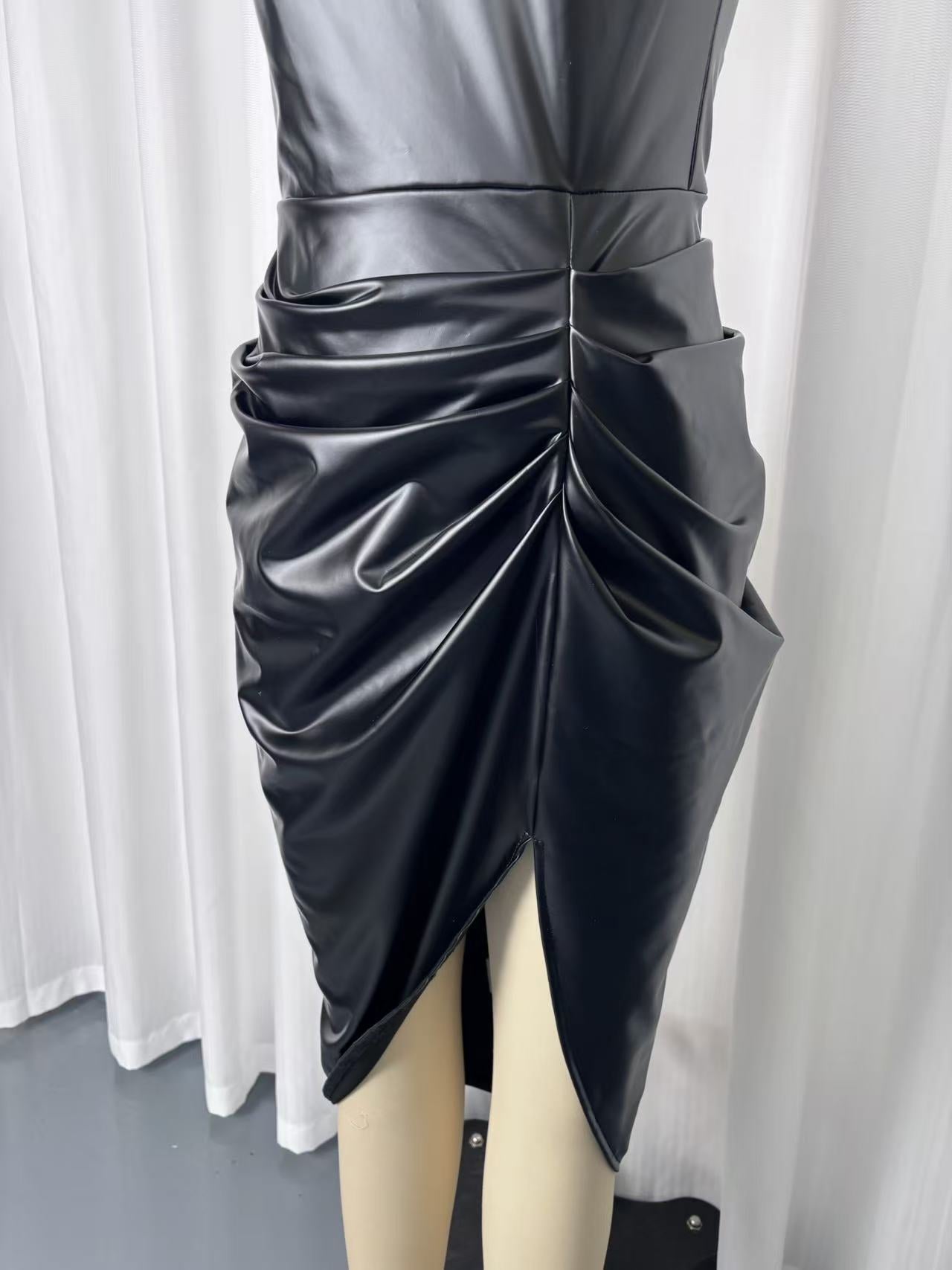 Women’s Faux Leather Bodycon Midi Dress