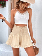Women’s High-Waist Smocked Ruffle Wide-Leg Shorts