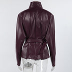 Women's Faux Leather Coat - Burgundy (dark red wine tone)