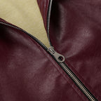 Women's Baggy Faux Leather Jacket - Burgundy (dark red wine tone)
