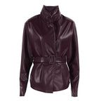 Women's Faux Leather Coat - Burgundy (dark red wine tone)