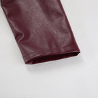 Women's Baggy Faux Leather Jacket - Burgundy (dark red wine tone)