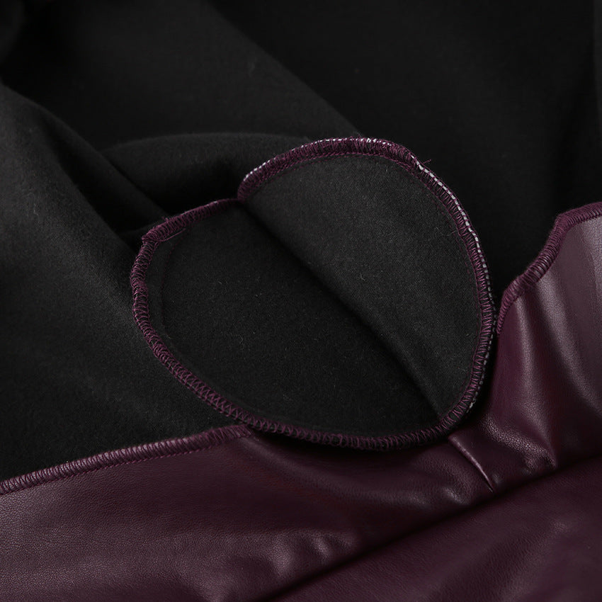 Women's Faux Leather Coat - Burgundy (dark red wine tone)