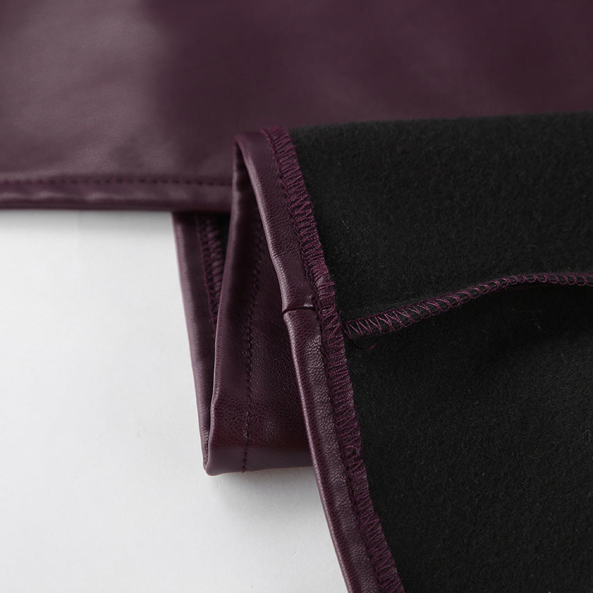 Women's Faux Leather Coat - Burgundy (dark red wine tone)