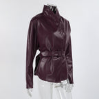 Women's Faux Leather Coat - Burgundy (dark red wine tone)