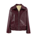 Women's Baggy Faux Leather Jacket - Burgundy (dark red wine tone)