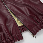 Women's Baggy Faux Leather Jacket - Burgundy (dark red wine tone)