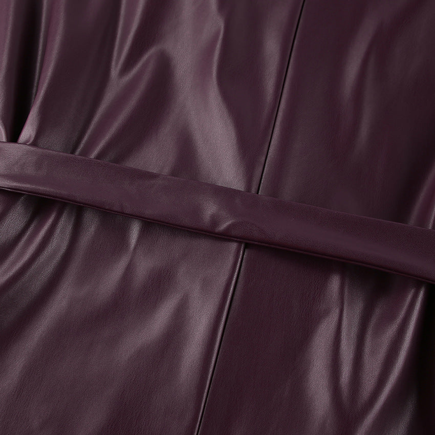 Women's Faux Leather Coat - Burgundy (dark red wine tone)