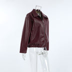 Women's Baggy Faux Leather Jacket - Burgundy (dark red wine tone)