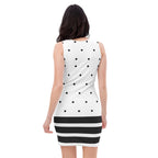 Women's Cotton Bodycon Dress - Polka Dots and Line Pattern