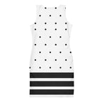 Women's Cotton Bodycon Dress - Polka Dots and Line Pattern