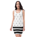 Women's Cotton Bodycon Dress - Polka Dots and Line Pattern