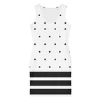 Women's Cotton Bodycon Dress - Polka Dots and Line Pattern