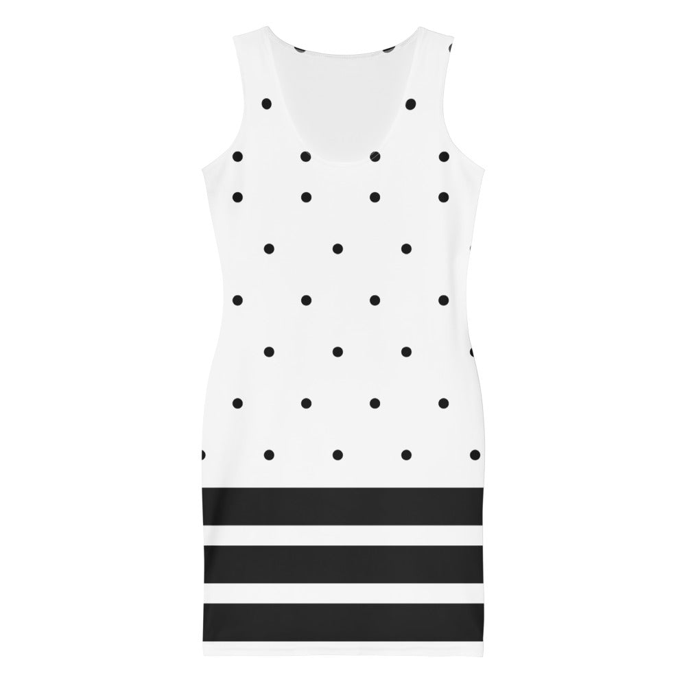 Women's Cotton Bodycon Dress - Polka Dots and Line Pattern