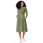 Women's Abstract Print Long Sleeve Midi Dress