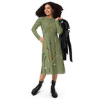 Women's Abstract Print Long Sleeve Midi Dress