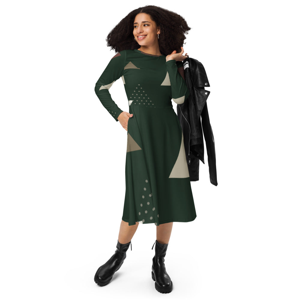 Women's midi dress - Midnight Forest Abstract Pattern