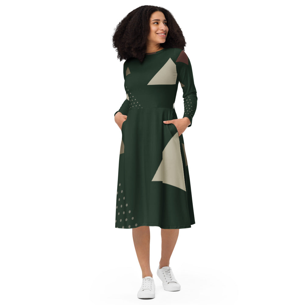 Women's midi dress - Midnight Forest Abstract Pattern