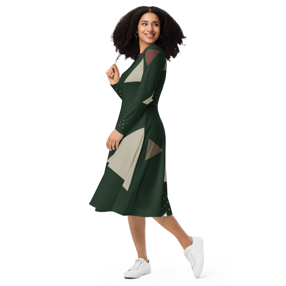Women's midi dress - Midnight Forest Abstract Pattern