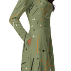 Women's Abstract Print Long Sleeve Midi Dress