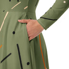 Women's Abstract Print Long Sleeve Midi Dress