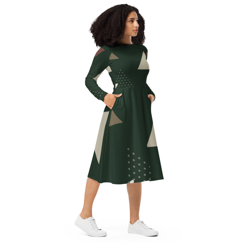 Women's midi dress - Midnight Forest Abstract Pattern