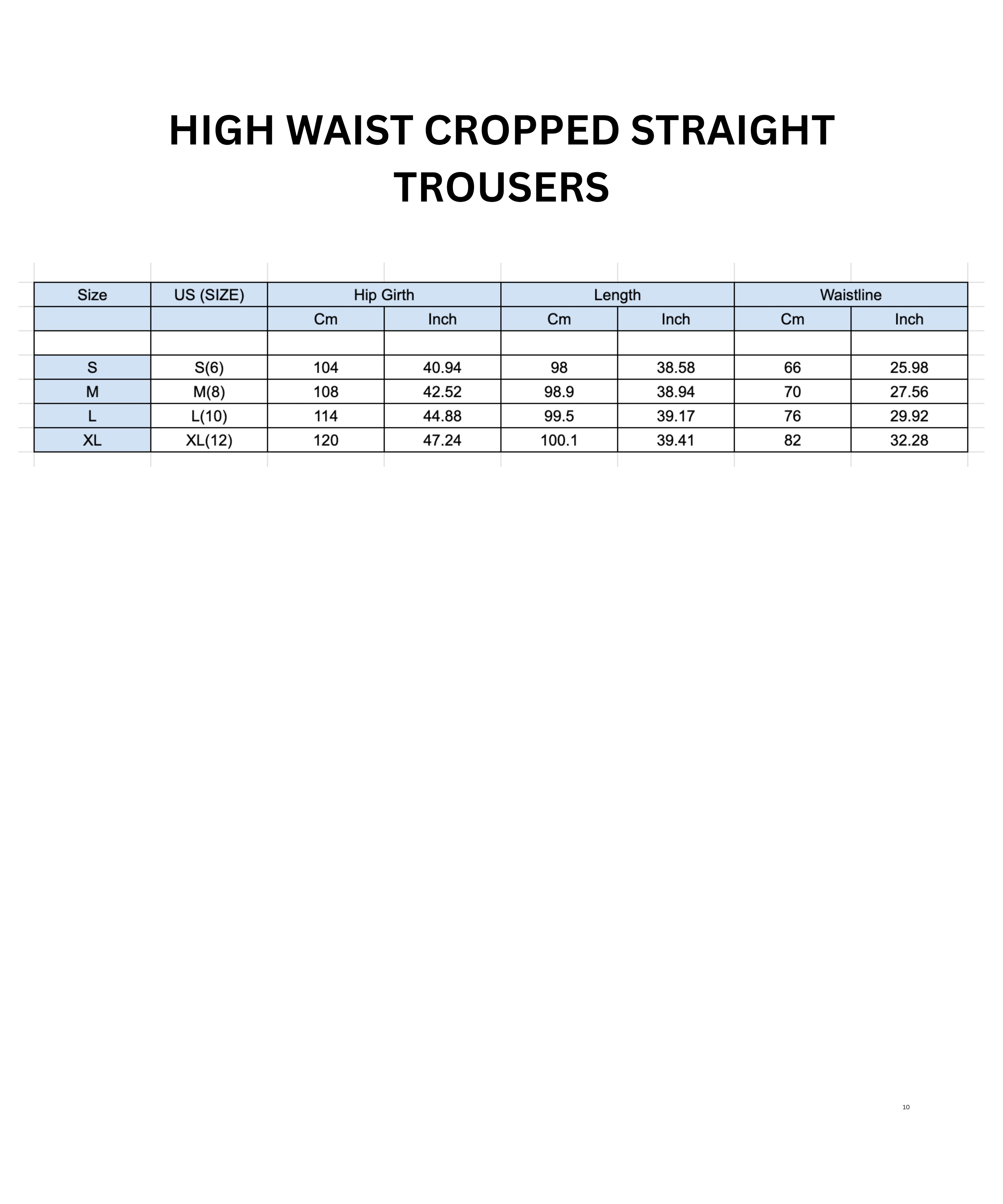 Women’s High Waist Cropped Straight Trousers