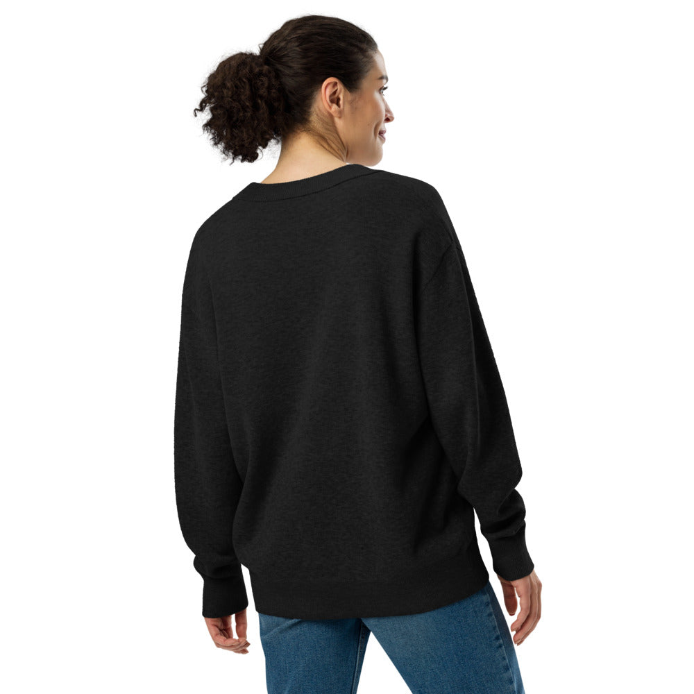 Unisex Onyx Black V-Neck Jacquard Knit Cardigan