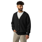 Unisex Onyx Black V-Neck Jacquard Knit Cardigan