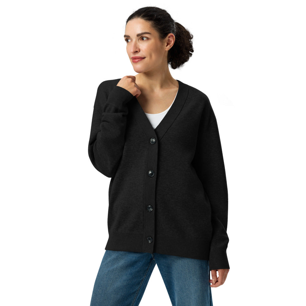 Unisex Onyx Black V-Neck Jacquard Knit Cardigan