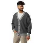 Unisex Grey Dual-Tone V-Neck Jacquard Knit Cardigan