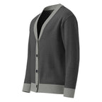 Unisex Grey Dual-Tone V-Neck Jacquard Knit Cardigan