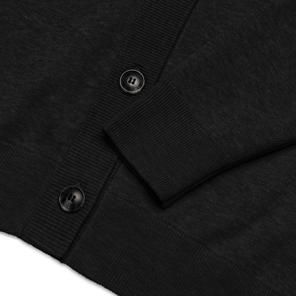 Unisex Onyx Black V-Neck Jacquard Knit Cardigan